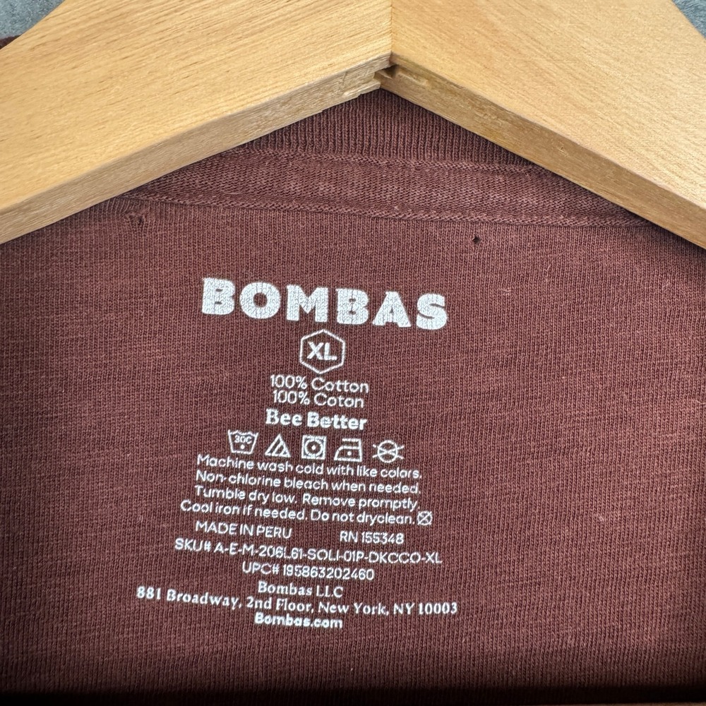 Bombas‎ Mens XL Long Sleeve Crew Neck T-Shirt Dark Cocoa Brown 100% Cotton Slub - Picture 3 of 5